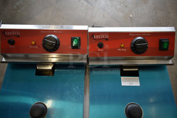 BRAND NEW SCRATCH AND DENT! Avantco 177F202 Stainless Steel 30 lb. Dual Tank Medium-Duty Electric Countertop Fryer w/ 2 Metal Fry Baskets and 2 Lids. 208/240 Volts, 1 Phase. - Image 5 of 9