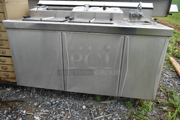 Stainless Steel Commercial Freezer w/ Topping Rail, 2 Center Hinge Lids, Sink Bay, Faucet, Handles and Water Well. Cannot Test Due To Missing Power Cord - Image 3 of 7