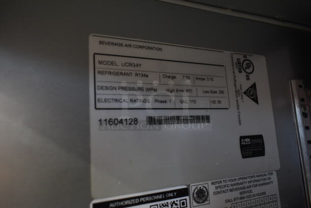 Beverage Air UCR34Y Stainless Steel Commercial 2 Door Undercounter Cooler on Commercial Casters. 115 Volts, 1 Phase. Tested and Working! - Image 6 of 6