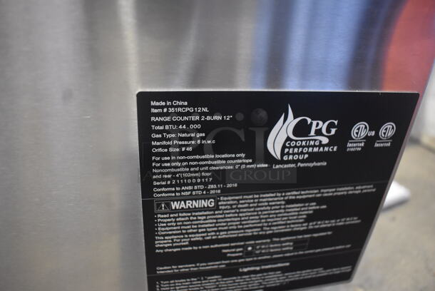 LIKE NEW AND USED A FEW TIMES! CPG 351RCCPG 12 NLStainless Steel Commercial Countertop Natural Gas Powered 2 Burner Range. Tested and Working! - Image 5 of 6