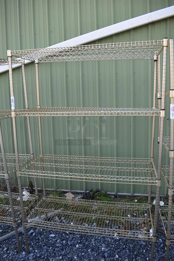 Gold Finish 4 Tier Wire Shelving Unit. BUYER MUST DISMANTLE. PCI CANNOT DISMANTLE FOR SHIPPING. PLEASE CONSIDER FREIGHT CHARGES. 48x21x75 - Image 3 of 3