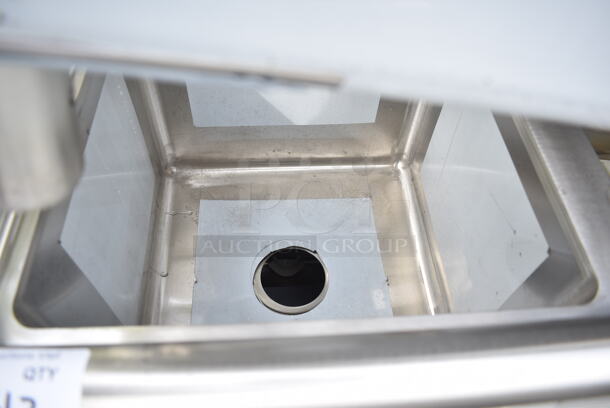 BRAND NEW SCRATCH AND DENT! Regency 600S31515 54" 16-Gauge Stainless Steel Three Compartment Commercial Sink with Galvanized Steel Legs and without Drainboards - 15" x 15" x 12" Bowls. No Legs.  - Image 3 of 7