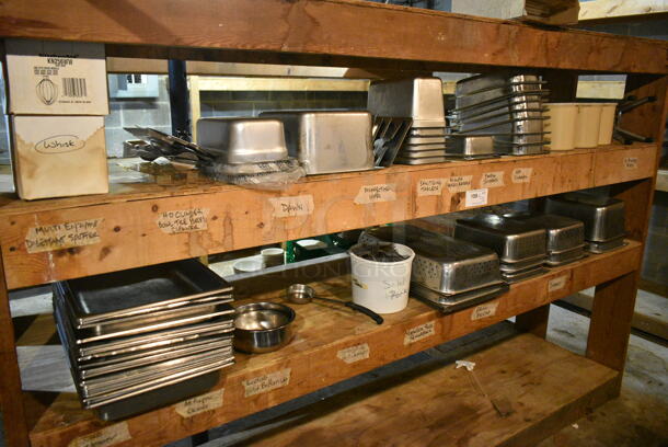 ALL ONE MONEY! 2 Tier Lot of Various Items Including Stainless Steel Drop In Bins and Silverware. (basement)  - Image 1 of 12
