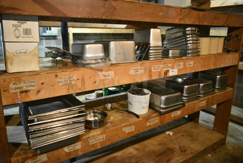ALL ONE MONEY! 2 Tier Lot of Various Items Including Stainless Steel Drop In Bins and Silverware. (basement) 