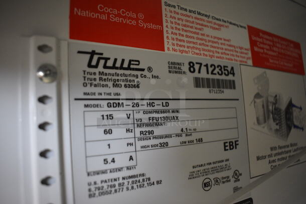 2016 True Model GDM-26-HC-LD Metal Commercial Single Door Reach In Cooler Merchandiser w/ Poly Coated Racks. 115 Volts, 1 Phase. 30x30x79. Tested and Working! - Image 5 of 5