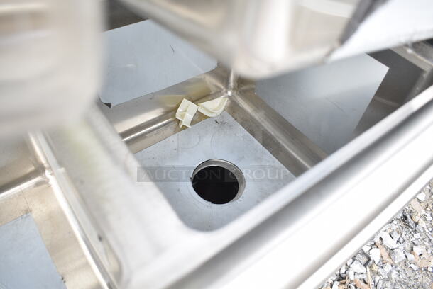 BRAND NEW SCRATCH AND DENT! Regency 600S31515 54" 16-Gauge Stainless Steel Three Compartment Commercial Sink with Galvanized Steel Legs and without Drainboards - 15" x 15" x 12" Bowls. No Legs.  - Image 4 of 7