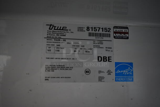 2014 True TG2R-2S ENERGY STAR Stainless Steel Commercial 2 Door Reach In Cooler w/ Poly Coated Racks. 115 Volts, 1 Phase. Tested and Working! - Image 8 of 9