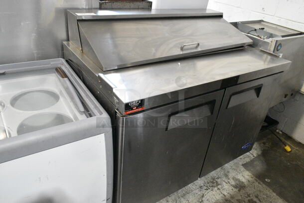 2019 Migali MSF8302GR Stainless Steel Commercial Sandwich Salad Prep Table Bain Marie Mega Top on Commercial Casters. 115 Volts, 1 Phase. Tested and Working! - Image 1 of 6