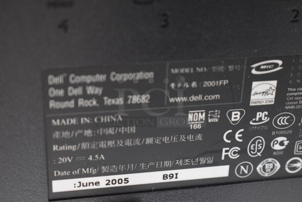 3 Dell 2001FP 20" Computer Monitors. 100-240 Volts, 1 Phase. 3 Times Your Bid! - Image 7 of 8