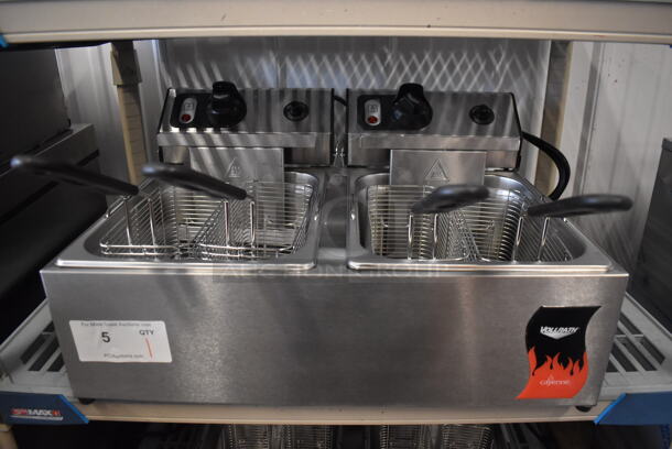 BRAND NEW! Vollrath FFA 8020 Stainless Steel Commercial Countertop Electric Powered 2 Bay Fryer w/ 4 Metal Baskets. 220 Volts. 23x19x12. Tested and Working!