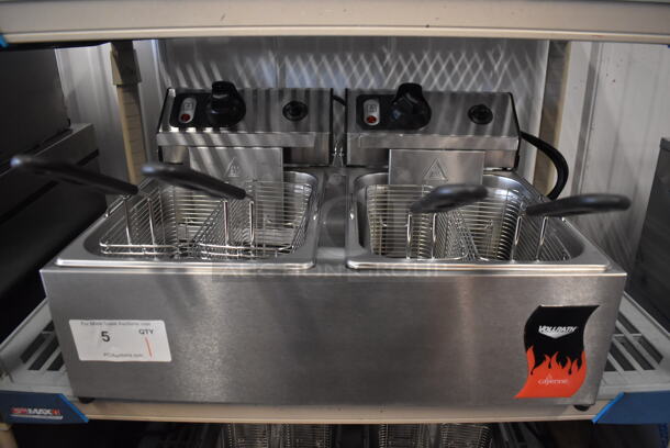 BRAND NEW! Vollrath FFA 8020 Stainless Steel Commercial Countertop Electric Powered 2 Bay Fryer w/ 4 Metal Baskets. 220 Volts. 23x19x12. Tested and Working! - Image 1 of 6