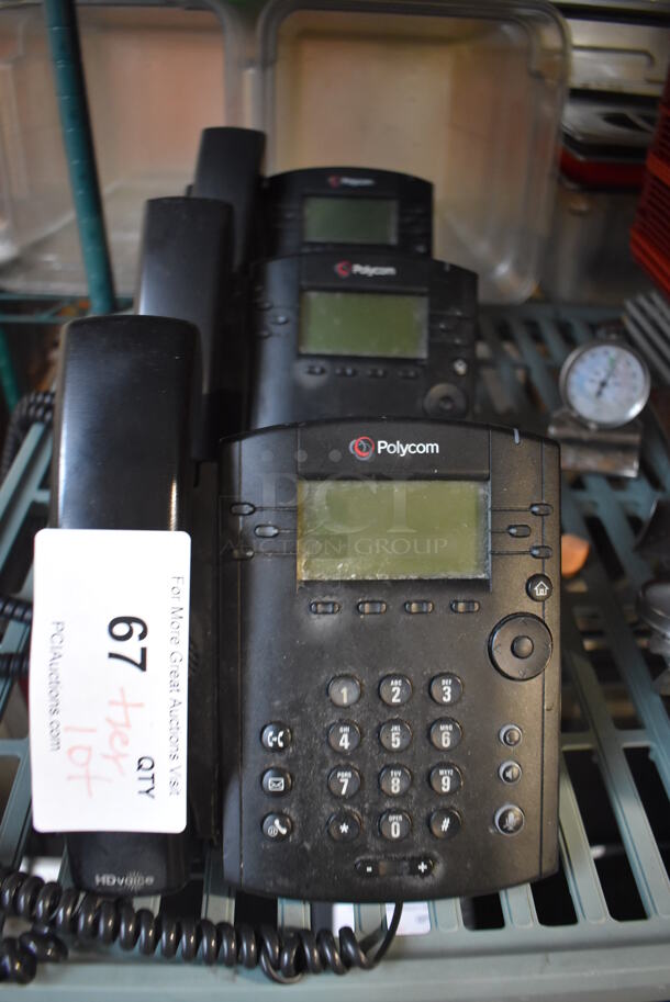 ALL ONE MONEY! Tier Lot of 3 Polycom Corded Office Telephones and Poly Trays - Image 3 of 6