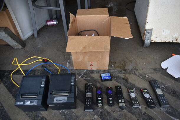 ALL ONE MONEY! Lot of 2 Epson M129C Receipt Printers and Various Remotes - Image 1 of 10