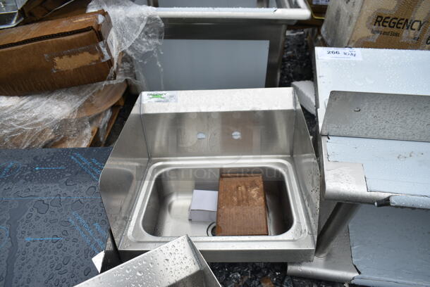 2 BRAND NEW SCRATCH AND DENT! Regency  600HS17SP 17" x 15" Wall-Mounted Hand Sink with Gooseneck Faucet and Side Splash. 2 Times Your Bid!  - Image 6 of 10