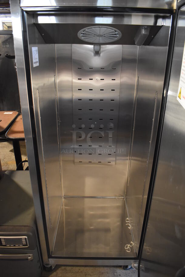 BRAND NEW SCRATCH AND DENT! 2019 Atosa MBF8001GR Stainless Steel Commercial Single Door Reach In Freezer on Commercial Casters. 115 Volts, 1 Phase. 29x32x81.5. Tested and Powers On But Does Not Get Cold - Image 4 of 6