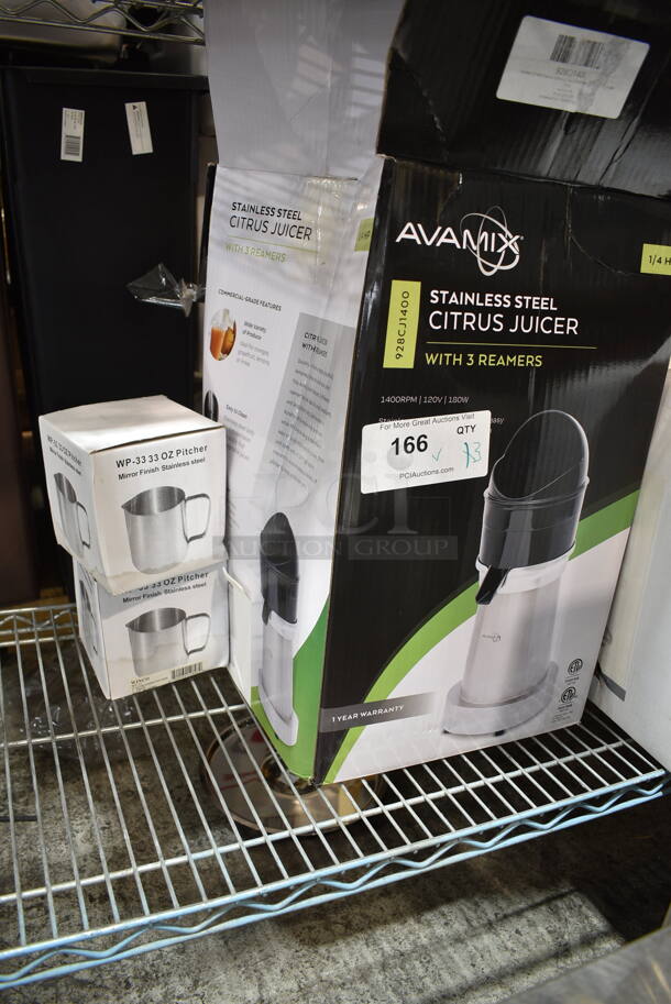 3 BRAND NEW IN BOX! Items; AvaMix Stainless Steel Citrus Juicer and 2 WP-33 Stainless Steel Pitchers. 3 Times Your Bid! - Image 2 of 7