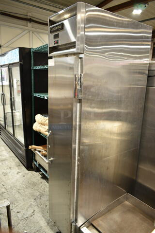 2014 Continental DL1FSE Stainless Steel Commercial Single Door Narrow Reach In Freezer w/ Poly Coated Racks on Commercial Casters. 115 Volts, 1 Phase. Tested and Working!
