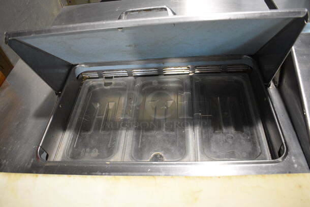 Delfield Model UCD4464N-12-DD5 Stainless Steel Commercial Sandwich Salad Prep Table Bain Marie Mega Top w/ 4 Drawers on Commercial Casters. 115 Volts, 1 Phase. 64.5x32x40. Tested and Working! - Image 4 of 9