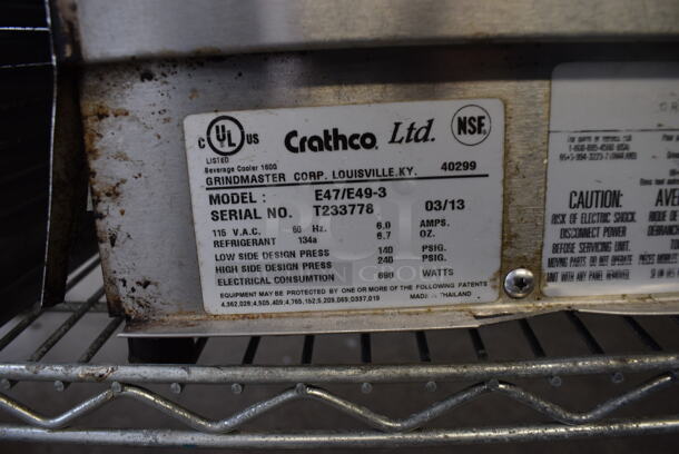 Crathco Model E47/E49-3 Stainless Steel Commercial Countertop Refrigerated Beverage Machine. Missing Hoppers. 115 Volts, 1 Phase. 20x11x13. Tested and Working! - Image 4 of 4