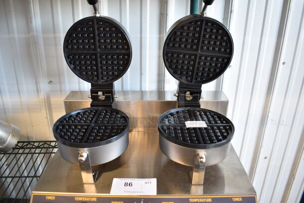 BRAND NEW SCRATCH AND DENT! Carnival King 382WSM22 Stainless Steel Commercial Countertop Non-Stick Double Waffle Maker with Timers. 120 Volts, 1 Phase. Tested and Working! - Image 2 of 3