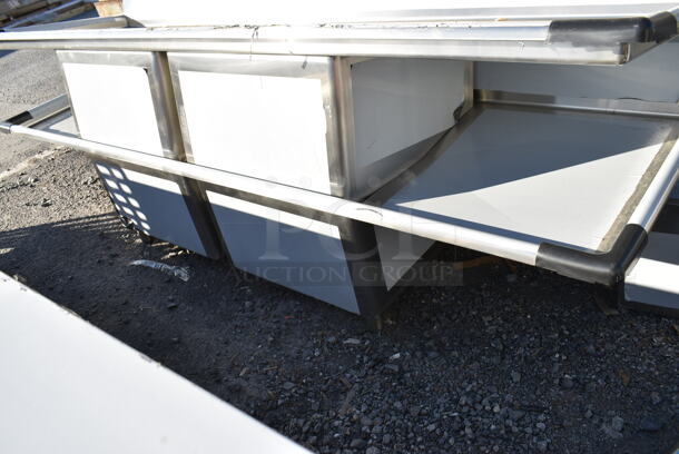 BRAND NEW SCRATCH AND DENT! Regency 600S22424224 98" 16 Gauge Stainless Steel Two Compartment Commercial Sink with Galvanized Steel Legs and 2 Drainboards - 24" x 24" x 14" Bowls. No Legs.  - Image 2 of 7