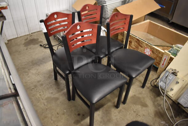 4 Black Cushioned Chairs With Wood Style Ladder Backs On Black Legs. 4 Times Your Bid! Cosmetic Condition May Vary. - Image 2 of 3