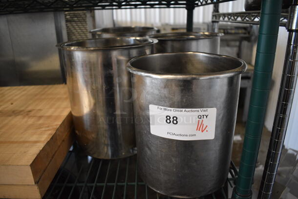11 Various Stainless Steel Cylindrical Drop In Bins. Includes 9x9x10. 11 Times Your Bid!