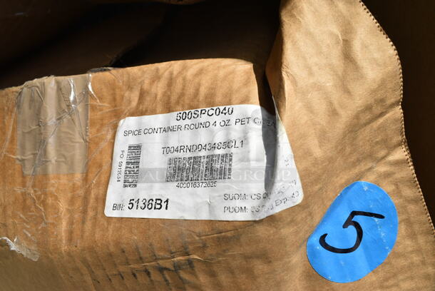 PALLET LOT of 14 BRAND NEW Boxes Including Dart 90HTPF1R White Foam Square Take Out Container with Hinged Lid 9" x 9" x 3" - 200/Case, 500SPC040 4 oz. Round Plastic Spice Jar - 500/Case, 999SPC16R Containers, Fineline 5032-L Super Bowl Clear PET Plastic Dome Lid for 32 oz. Bowls - 100/Case, 500LSTRWL Choice 9, 12, 16, 20, and 24 oz. Clear Strawless / Sip Lid - 1000/Case. 14 Times Your Bid!  - Image 2 of 12