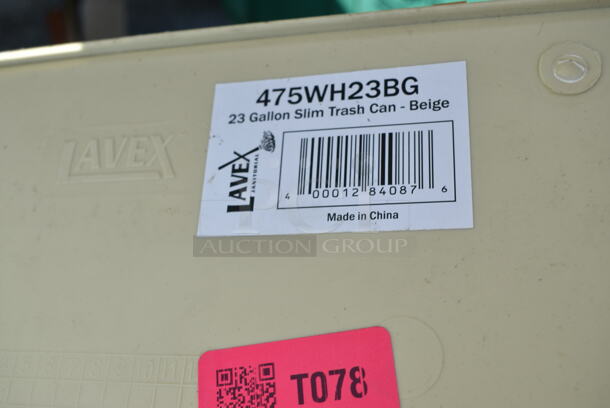 4 BRAND NEW SCRATCH AND DENT! Items Including 475WH23BG Lavex 23 Gallon Beige Slim Trash Can, 164VYBARSTES Lancaster Table & Seating Vineyard Series Whiskey Brown Wood Outdoor Cross Back Bar Stool, Lavex Green Mop Bucket, Wood Pattern Stool. 4 Times Your Bid!  - Image 6 of 12