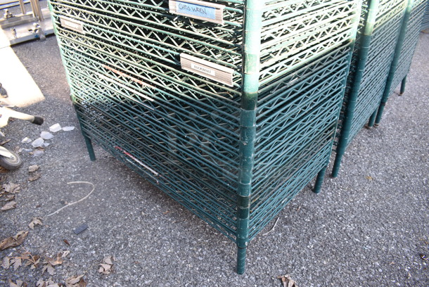 ALL ONE MONEY! Lot of 43 Green Finish Wire Shelves and 4 Poles. 36x21x1.5, 76" - Image 4 of 4