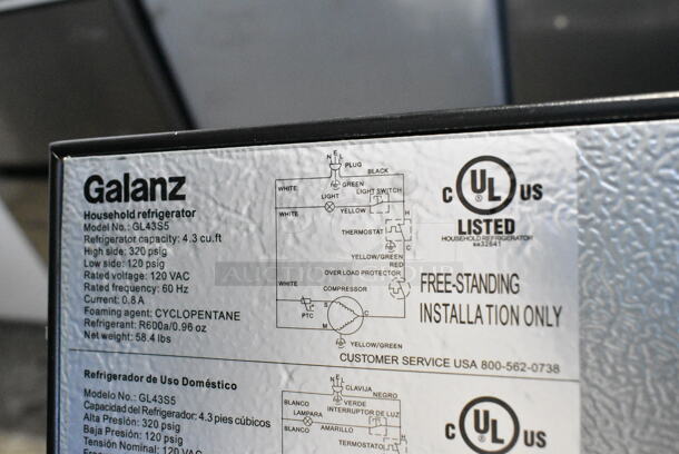 Galanz GL43S5 Metal Mini Cooler. 115 Volts, 1 Phase. Tested and Powers On But Does Not Get Cold - Image 5 of 5