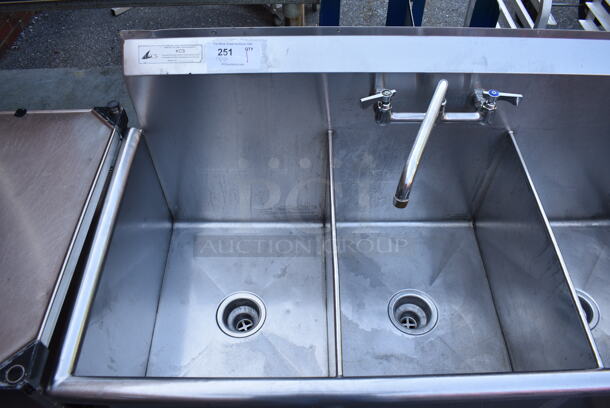 Stainless Steel Commercial 3 Bay Sink w/ Faucet and Handles. 50x25x41. Bays 16x21x13 - Image 2 of 5