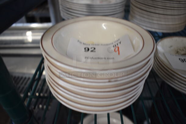 9 White Ceramic Bowls w/ Red Line on Rim. 6.25x6.25x2. 9 Times Your Bid!