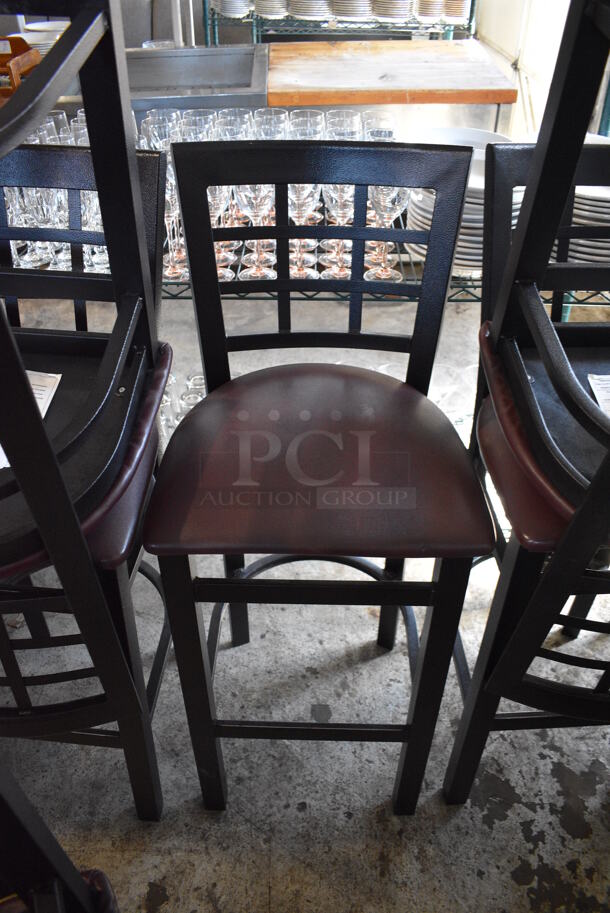 4 Black Metal Bar Height Chairs w/ Seat Cushion. Stock Picture - Cosmetic Condition May Vary. 17x17x43. 4 Times Your Bid!