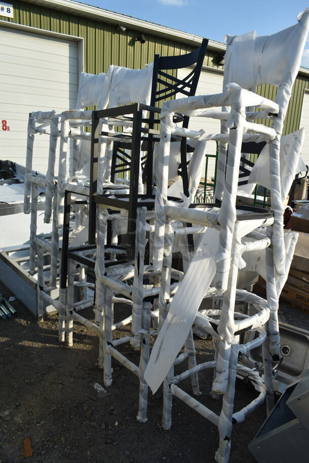 12 BRAND NEW SCRATCH AND DENT! Lancaster Table & Seating 164BCROSSFR Black Metal Bar Height Cross Back Chair. 12 Times Your Bid! - Image 6 of 7