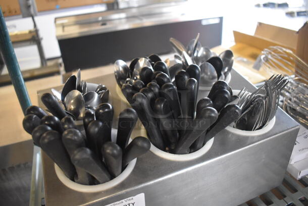 Stainless Steel Countertop Silverware Holder w/ Steak Knives, Spoons and Forks. 15x12x8 - Image 3 of 4