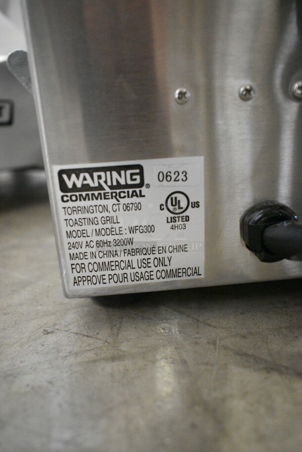 BRAND NEW SCRATCH AND DENT! 2023 Waring WFG300 Stainless Steel Commercial Countertop Double Panini Press. 240 Volts, 1 Phase.  - Image 5 of 5