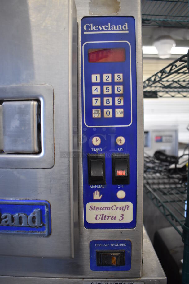 2 Cleveland Stainless Steel Commercial Single Compartment Steam Cabinet on Stainless Steel 2 Tier Equipment Stand. SteamCraft Ultra 5 and SteamCraft Ultra 3. 208 Volts, 3 Phase. 24x32x69. 2 Times Your Bid! - Image 7 of 8