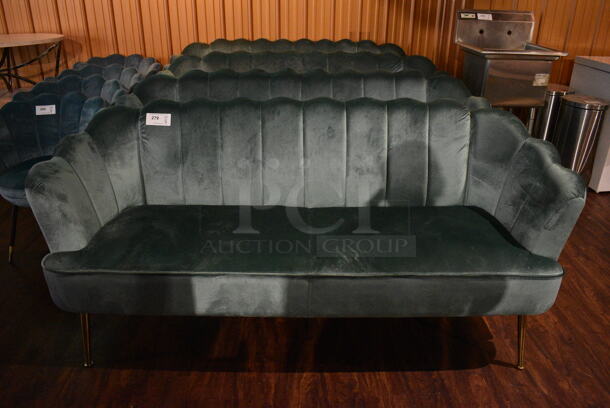 4 Blue Couches on Metal Legs. 76x29x33. 4 Times Your Bid! (lounge)