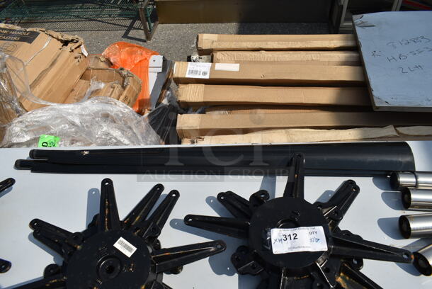 BRAND NEW SCRATCH AND DENT! Lot of 19 Lancaster Table and Seating Items Including 164TB5222 5" x 22" Straight Cast Iron Table Base Plate, 164STS1000 Cast Iron Table Base Spider, 9 164TS1800 18" Cast Iron Table Base Spider and 4 Metal Legs.  - Image 8 of 12