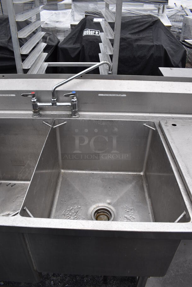 Stainless Steel Commercial 2 Bay Sink w/ Faucet and Handles. 96x30x42. Bays 20x24x18, 20x24x14 - Image 6 of 10