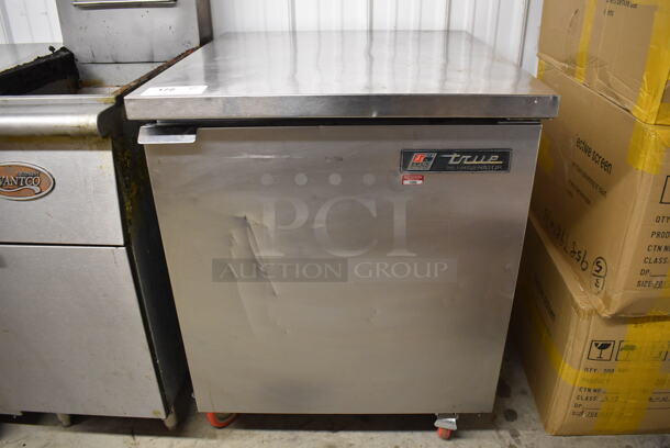 True TUC-27 Stainless Steel Commercial Single Door Undercounter Cooler on Commercial Casters. 115 Volts, 1 Phase. 27.5x30x36. Tested and Working!