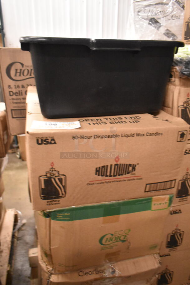 PALLET LOT of 36 BRAND NEW Boxes Including 395TO993 EcoChoice 9" x 9" x 3" Compostable Sugarcane / Bagasse 3 Compartment Takeout Container - 200/Case, 130IC10PCLW1M Choice 10 lb. Clear Wicketed Ice Bag with Ice Print - 1000/Case, 128HD12COMBO ChoiceHD Microwavable Translucent Deli Container, 7 Box Hollowick HD50-36 50 Hour "Smokeless" Clear Liquid Candle Fuel Cartridge - Not for Home Consumer Use - 48/Case, enMotion 59460A Dispenser, Acopa 553GD1535WS Wood Base for Acopa 3 and 5 Gallon Glass Beverage Dispensers,Jumbo Paper Straws, 2 Box 130PKROLLKFS Visions 17" x 17" Black Pre-Rolled Linen-Feel Napkin and Clear Heavy Weight Plastic Cutlery Set - 100/Case, Kraus KCU-273 Ceramic Sink. 36 Times Your Bid! - Image 3 of 12