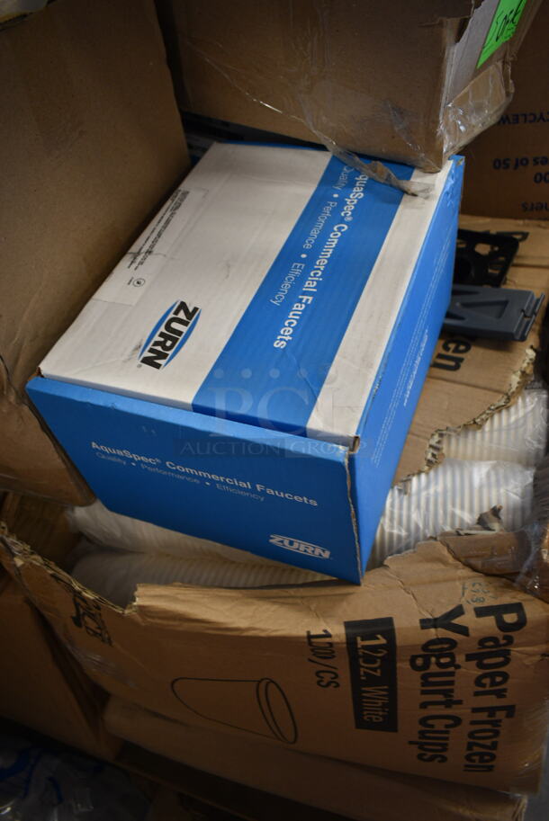 PALLET LOT of 22 BRAND NEW Boxes Including 760IC06P Choice 6 oz. Pink Paper Frozen Yogurt / Food Cup - 1000/Case, 9506004 8 oz PET Dessert Containers, 12218X5ECOST Aluminum Foil, 482-001 54" x 108" White Tissue / Poly Table Cover - 25/Case, Dart C35UT1 StayLock&#174; 9" x 5 3/8" x 3 1/2" Clear Hinged Plastic 9" Medium Oblong Container - 250/Case, 999FFMEDSQWH Choice 5.5 oz. Medium White Paper Scoop / Tray - 50/Pack, Zurn Unit, T024CHC. 22 Times Your Bid! - Image 10 of 12