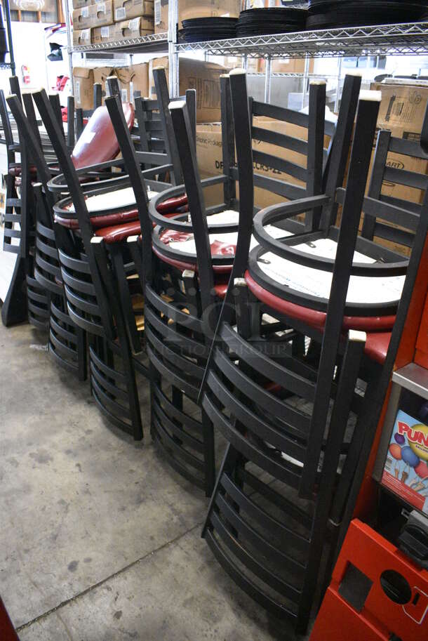 4 Black Metal Dining Height Chairs w/ Red Seat Cushion. Stock Picture - Cosmetic Condition May Vary. 17x16x32. 4 Times Your Bid! - Image 4 of 4