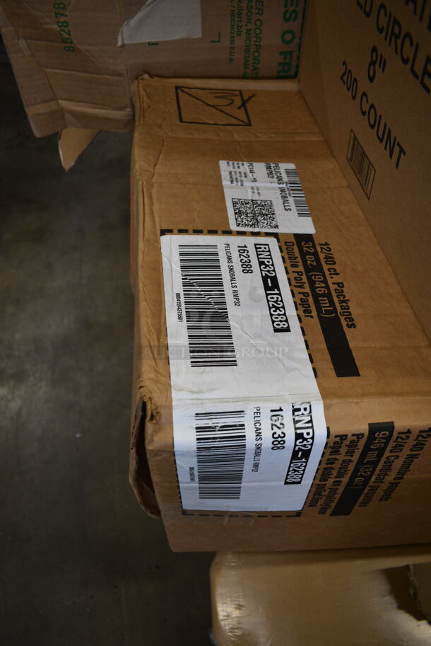 PALLET LOT of 20 BRAND NEW Boxes Including 164CUSHVYCN1 Lancaster Table & Seating Vineyard Series 1" Canvas Chair and Bar Stool Cushion with Ties, Dart 85HT3R 8" x 8" x 3" White Foam Three-Compartment Square Take Out Container with Perforated Hinged Lid - 200/Case, RNP32-162388 Pelicans Snoball Cups, 485WJ7RWH Choice 7 3/4" Jumbo White and Red Wrapped Straw - 12000/Case, Dart 12B32 12 oz. Insulated White Customizable Foam Container - 1000/Case, 245CPB20WHT White Corrugated Pizza Box. 20 Times Your Bid! - Image 6 of 12