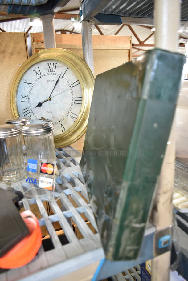 ALL ONE MONEY! Tier Lot of Various Items Including Clock, Shelf, Decor and Clear 6 Drawer Unit.  - Image 7 of 9