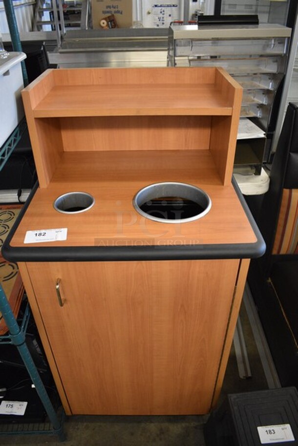 Wood Pattern Trash Can Shell w/ Tray Return, Trash Deposit Holes, Trash Can and Door. 25.5x25.5x48.
