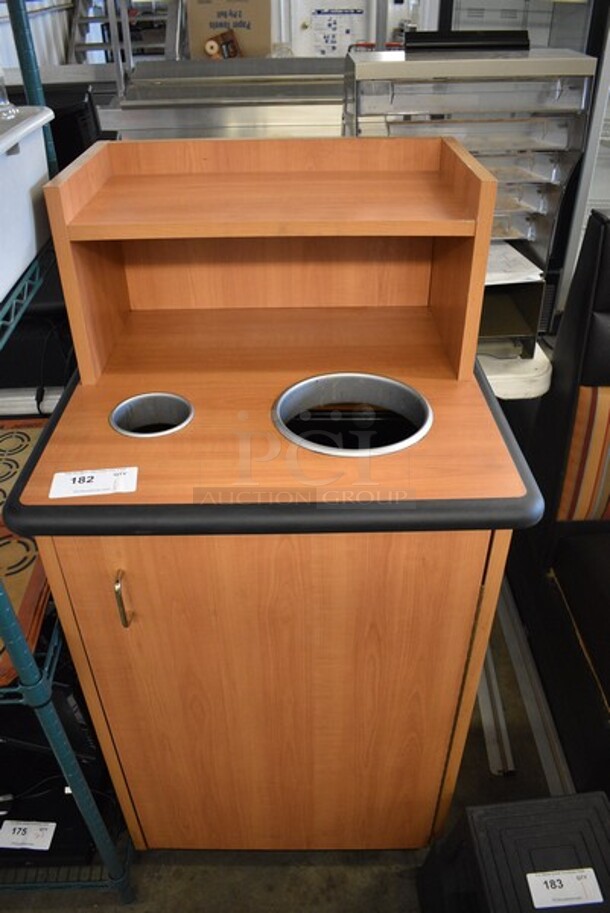 Wood Pattern Trash Can Shell w/ Tray Return, Trash Deposit Holes, Trash Can and Door. 25.5x25.5x48. - Image 1 of 5