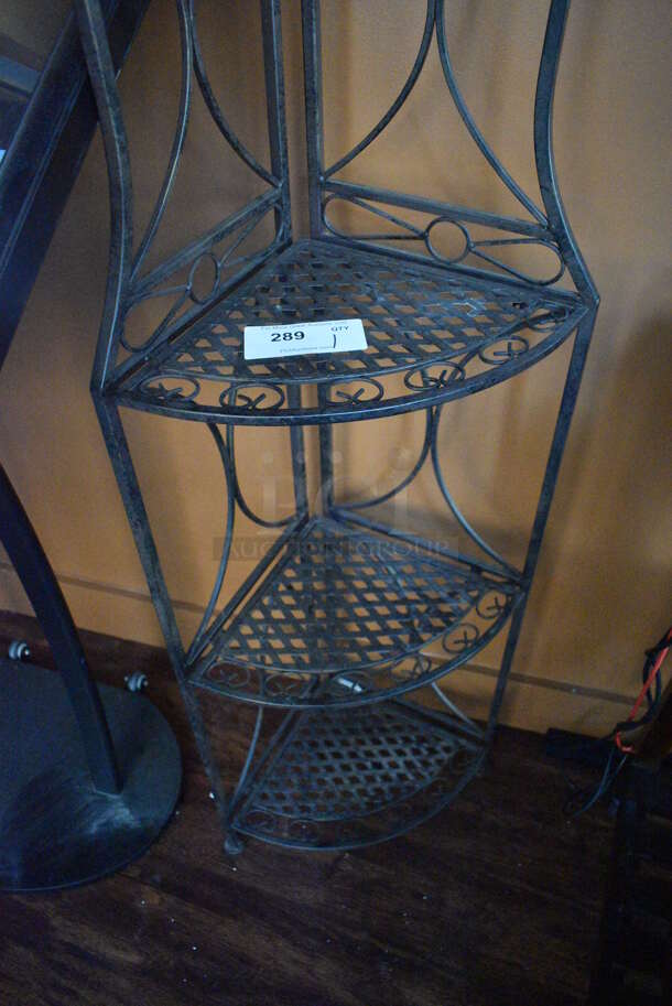 Black Metal Mesh 4 Tier Corner Shelving Unit. 12x12x61. (lounge) - Image 3 of 4